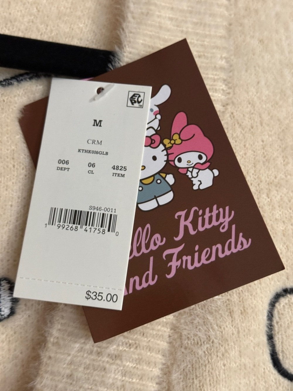 Hello Kitty and Friends Cream Cardigan with Embroidered Logo- size Medium - Picture 4 of 5